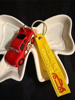 Red Race Car Keychain with Yellow Tag